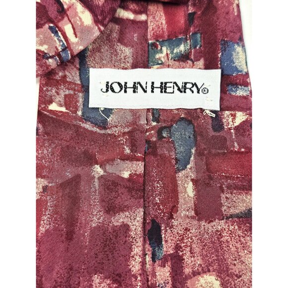 Vtg John Henry Abstract Design Tie Burgundy Multicolor 100% Italian Silk USA - Picture 5 of 6
